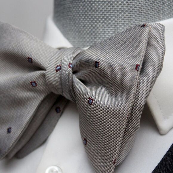 Men's Self tied Bow Tie Big bow tie Butterfly Bow tie S604 Grey Blue Polka Dot - Picture 9 of 11